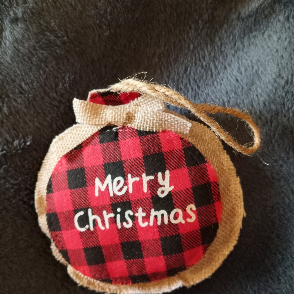 Plush Burlap and Plaid Christmas Ornament